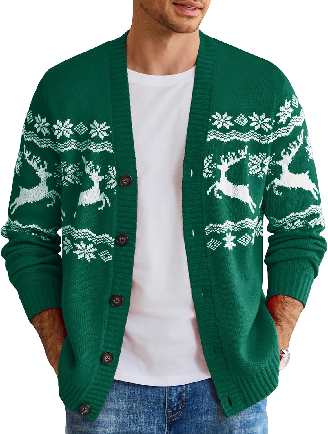 Men's Festive Knit Christmas Cardigan - Relaxed Fit Holiday Sweater for Christmas Parties and Gatherings - Small