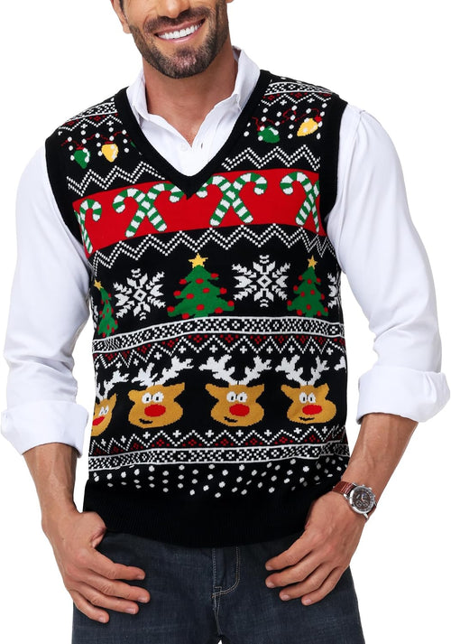 Men's Christmas Sweater Vest with a Christmas tree pattern