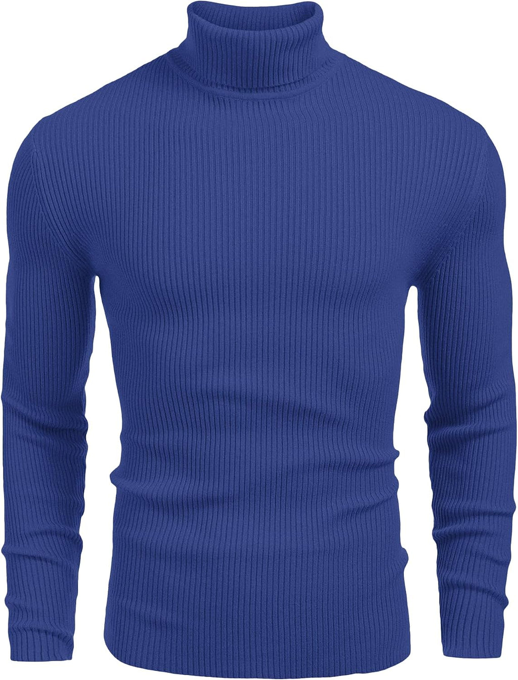Men's Ribbed Knit Turtleneck Sweater - Slim Fit and Stretchy Pullover for Fall Workdays and Weekend Errands - Large