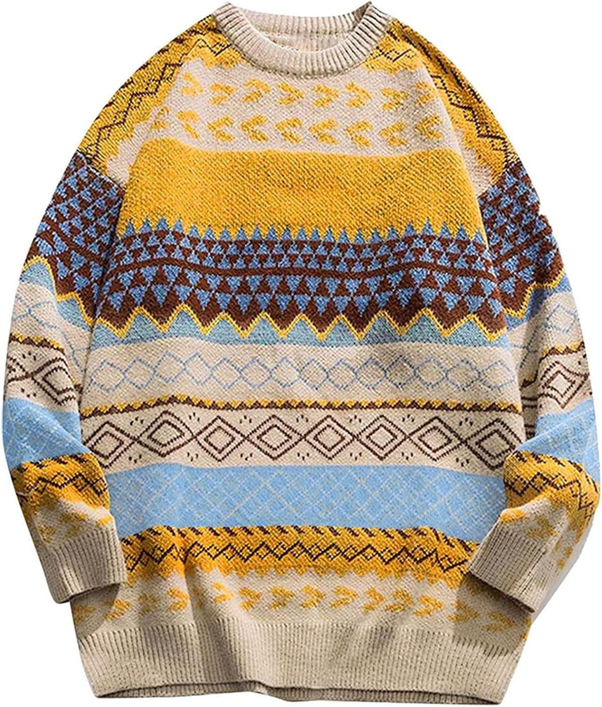 Men's Oversized Striped Knit Sweater in Yellow