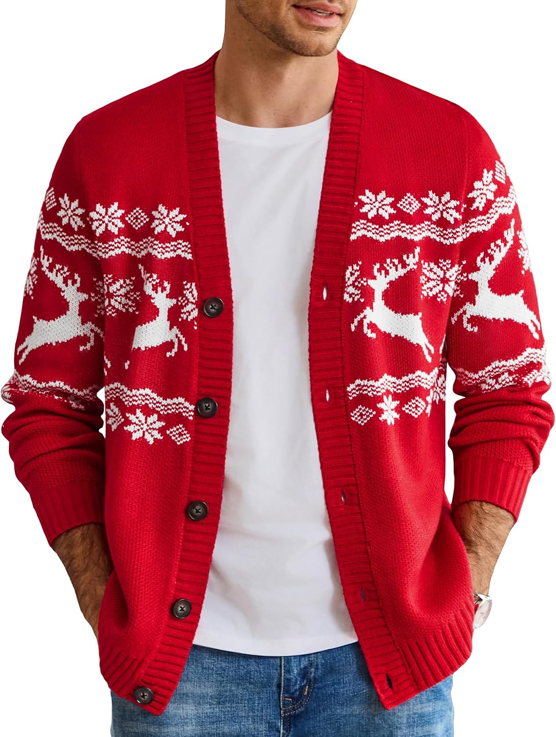 Men's Festive Knit Christmas Cardigan - Relaxed Fit Holiday Sweater for Christmas Parties and Gatherings - Small
