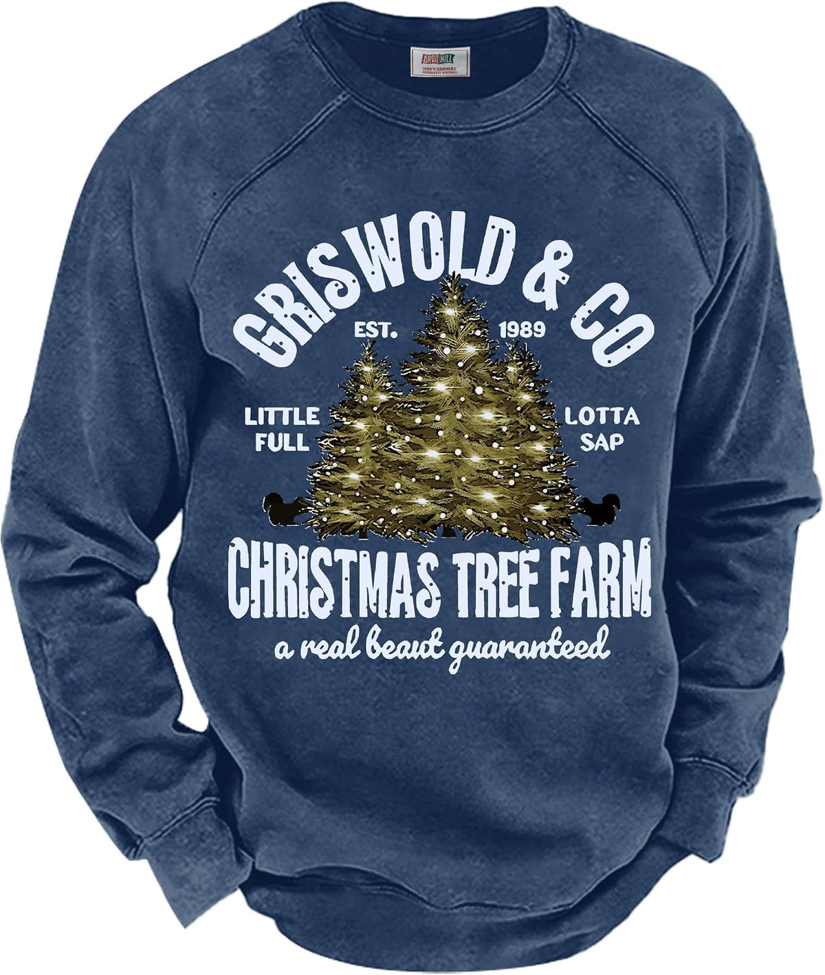 Men's Fleece Lined Christmas Sweatshirt - Raglan Sleeve Vintage Graphic Pullover in Sizes S to 3XL - Brownish - Christma