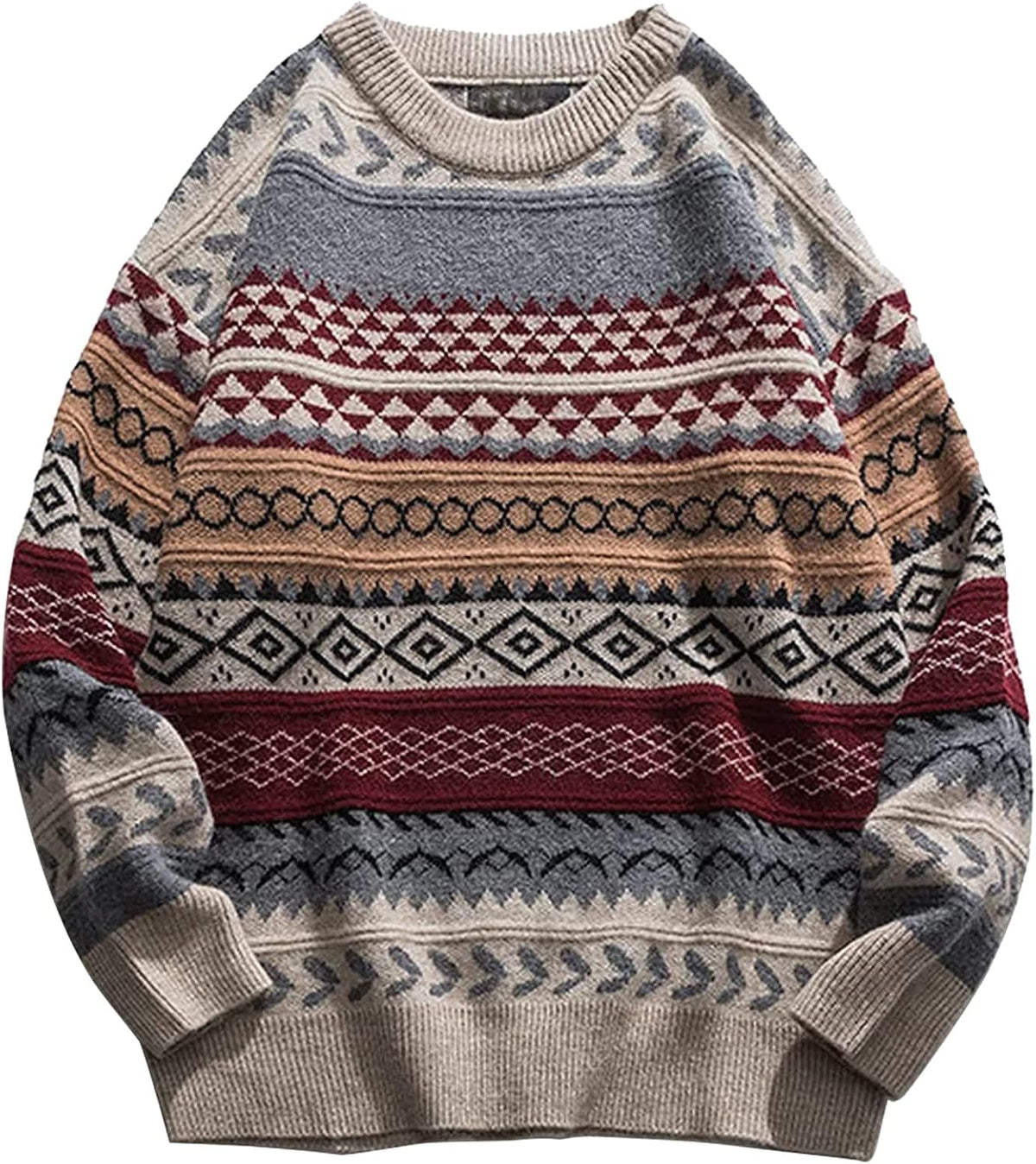Men's Oversized Striped Knit Sweater in Red