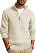 Men's Textured Knit Half Zip Pullover - Mock Neck Slim Fit Lightweight Sweater for Office, Church and Travel - Large