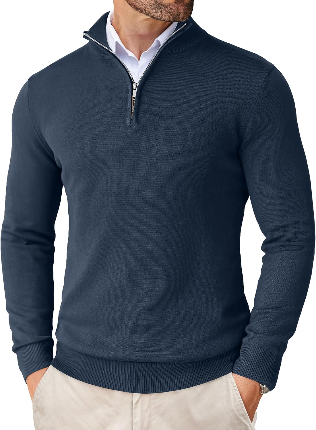 Men's Lightweight Knit Quarter Zip Pullover - Slim Fit Mock Neck with Metal Zipper Pull for Fall Office Days - XX-Large