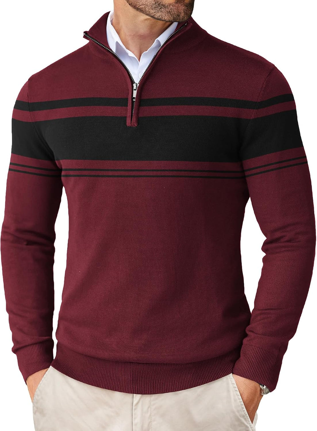 Men's Lightweight Knit Quarter Zip Pullover - Slim Fit Mock Neck with Metal Zipper Pull for Fall Office Days - XX-Large