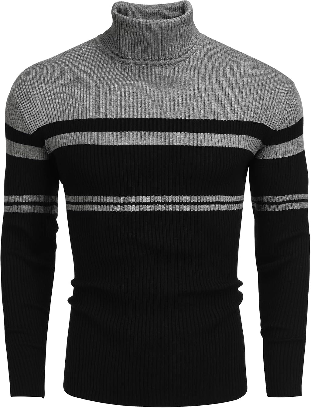 Men's Ribbed Knit Turtleneck Sweater - Slim Fit and Stretchy Pullover for Fall Workdays and Weekend Errands - Large