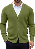 Men's Lightweight V Neck Button Cardigan - Long Sleeve Knit with Front Pockets for Weekends and Office Days - Army Green