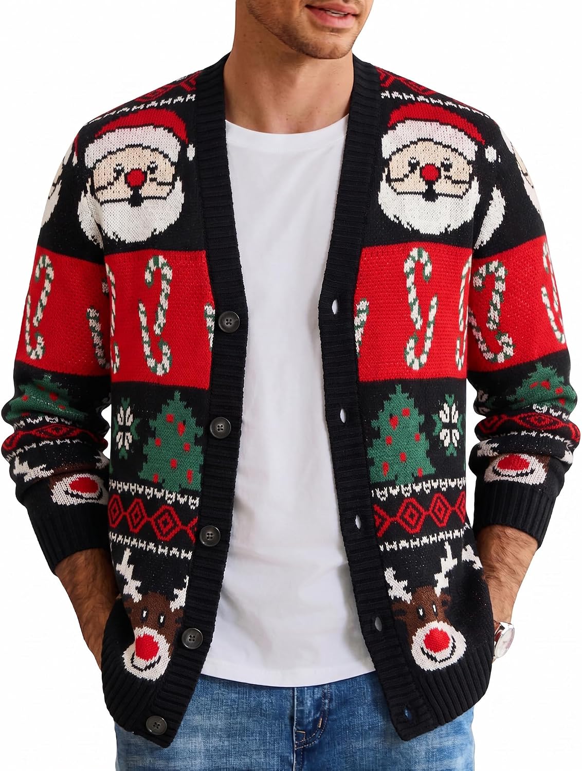 Men's Festive Knit Christmas Cardigan - Relaxed Fit Holiday Sweater for Christmas Parties and Gatherings - Small