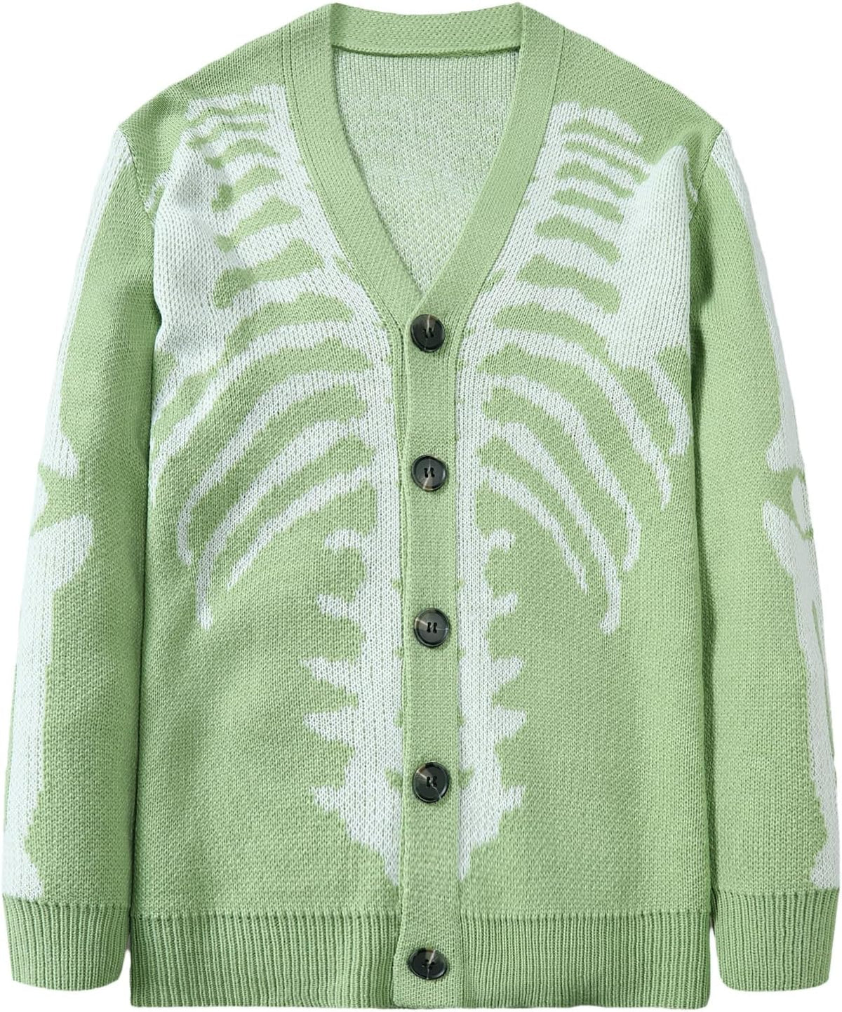 Skeleton Pattern Chunky Knit Cardigan in Green
