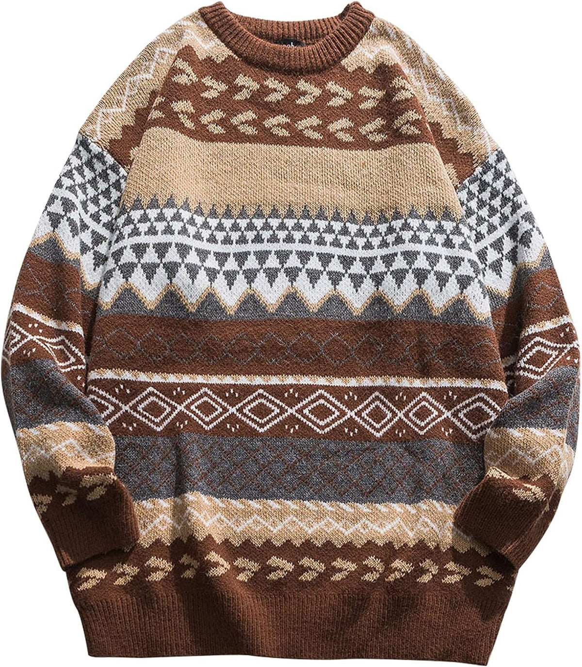 Men's Oversized Striped Knit Sweater in Brown