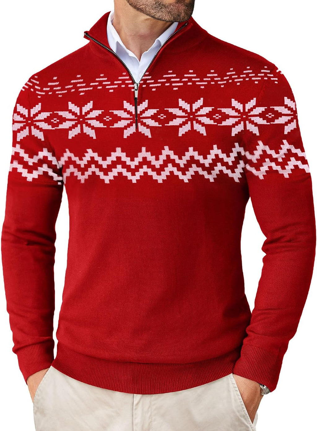 Men's Lightweight Knit Quarter Zip Pullover - Slim Fit Mock Neck with Metal Zipper Pull for Fall Office Days - Medium
