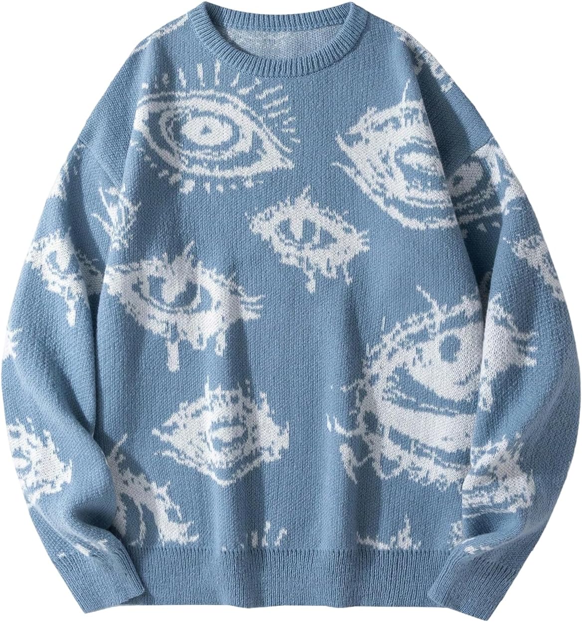 Men's Gothic Graphic Knit Sweater - Oversized Grunge Pullover for Halloween Nights and Winter Streetwear - Medium