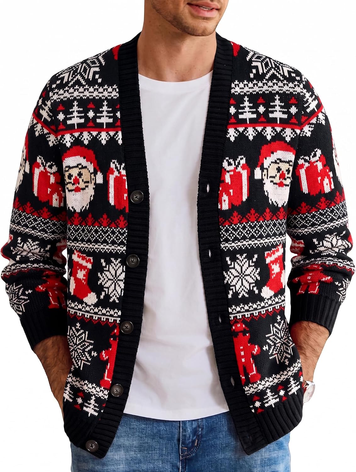 Men's Festive Knit Christmas Cardigan - Relaxed Fit Holiday Sweater for Christmas Parties and Gatherings - Medium