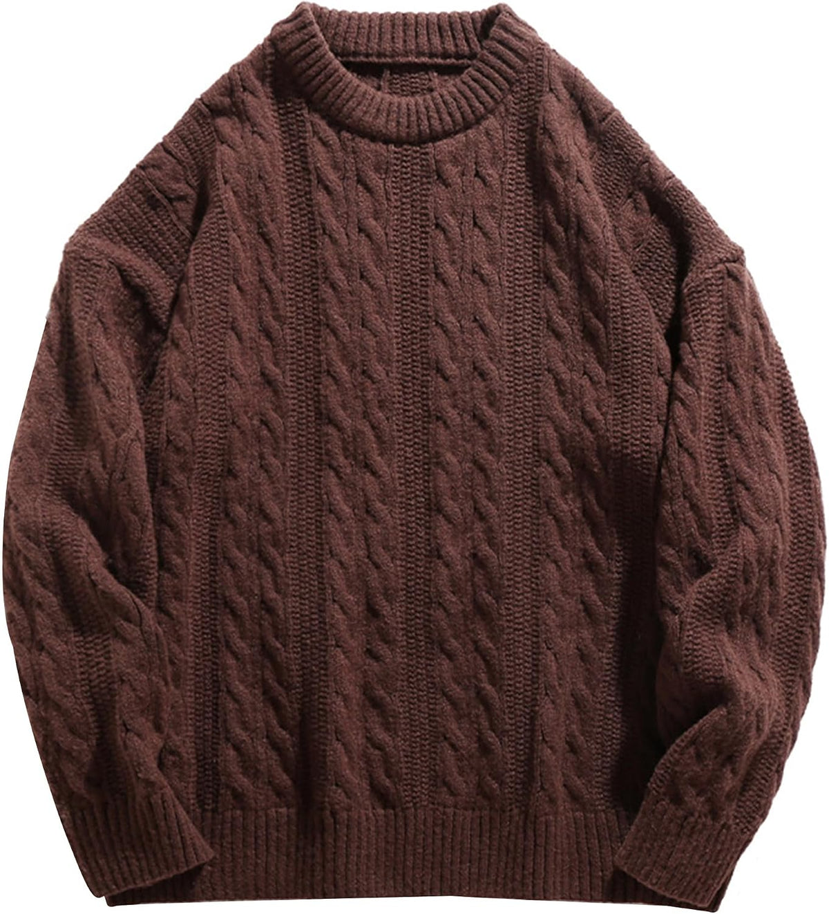Oversized Cable Knit Sweater in Woven Knit Coffee