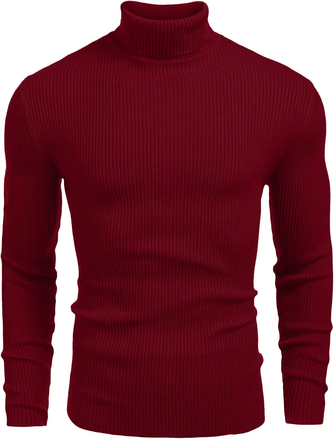 Men's Ribbed Knit Turtleneck Sweater - Slim Fit and Stretchy Pullover for Fall Workdays and Weekend Errands - Medium