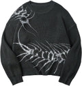Men's Gothic Graphic Knit Sweater - Oversized Grunge Pullover for Halloween Nights and Winter Streetwear - Small