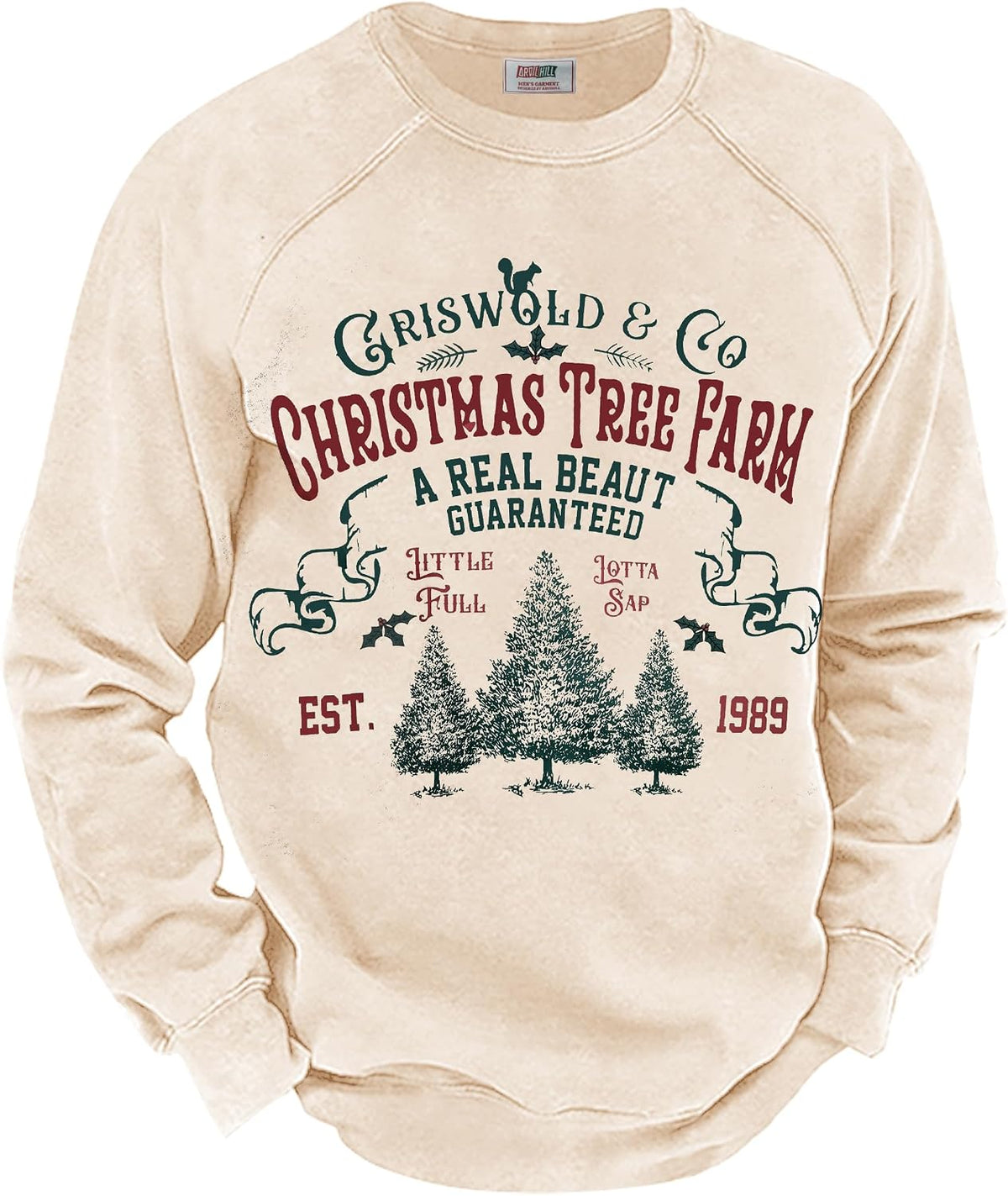 Men's Fleece Lined Christmas Sweatshirt - Raglan Sleeve Vintage Graphic Pullover in Sizes S to 3XL - Brownish - Christma