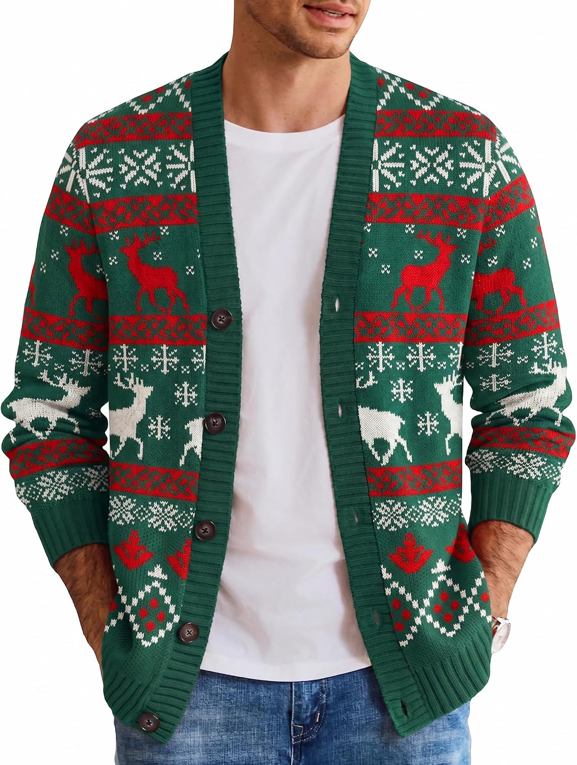 Men's Festive Knit Christmas Cardigan - Relaxed Fit Holiday Sweater for Christmas Parties and Gatherings - Medium