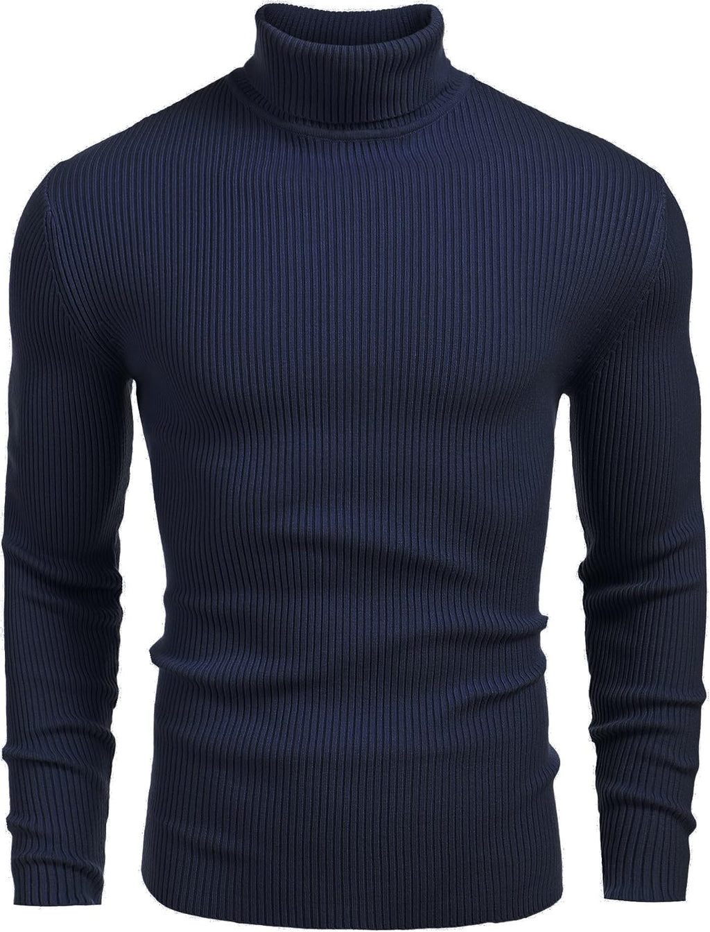 Men's Ribbed Knit Turtleneck Sweater - Slim Fit and Stretchy Pullover for Fall Workdays and Weekend Errands - Medium