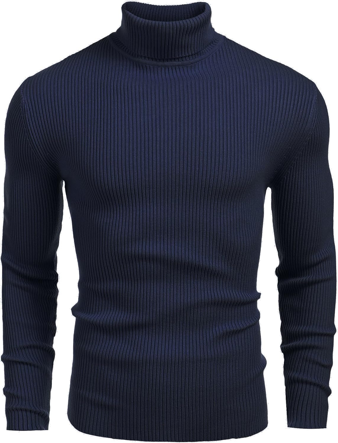 Men's Ribbed Knit Turtleneck Sweater - Slim Fit and Stretchy Pullover for Fall Workdays and Weekend Errands - Medium