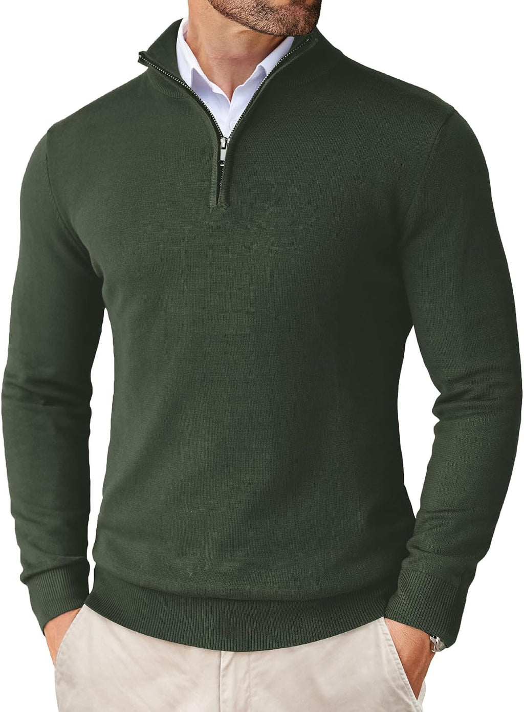 Men's Lightweight Knit Quarter Zip Pullover - Slim Fit Mock Neck with Metal Zipper Pull for Fall Office Days - Small (8)