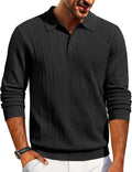 Men's Knit Long Sleeve Polo Sweater - Knitted Collar with High Stretch Cuffs and Hem for Office and Dinners - Small