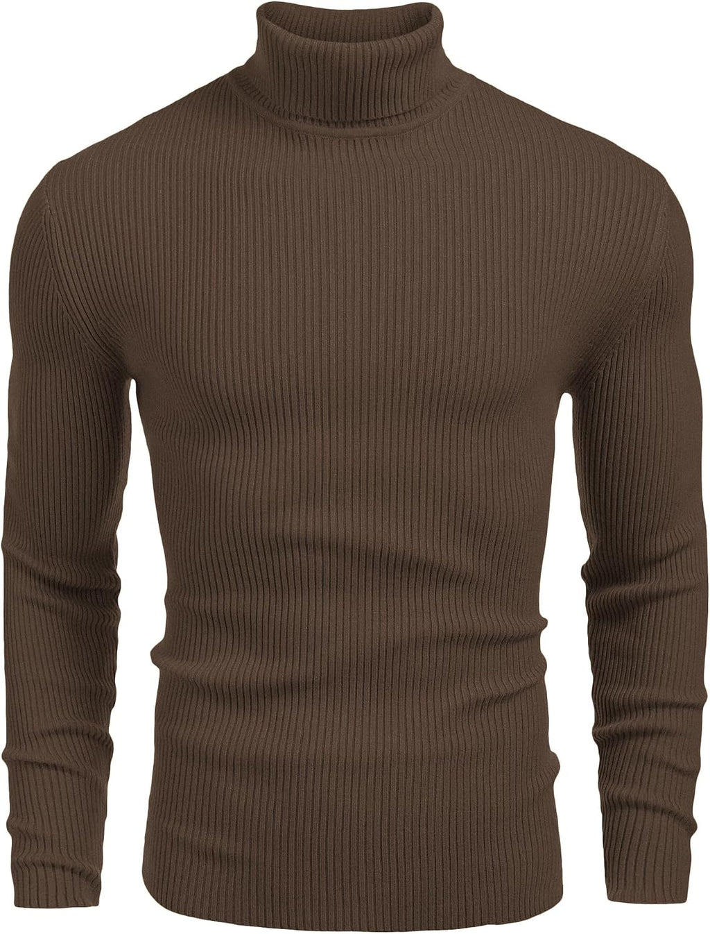 Men's Ribbed Knit Turtleneck Sweater - Slim Fit and Stretchy Pullover for Fall Workdays and Weekend Errands - Large
