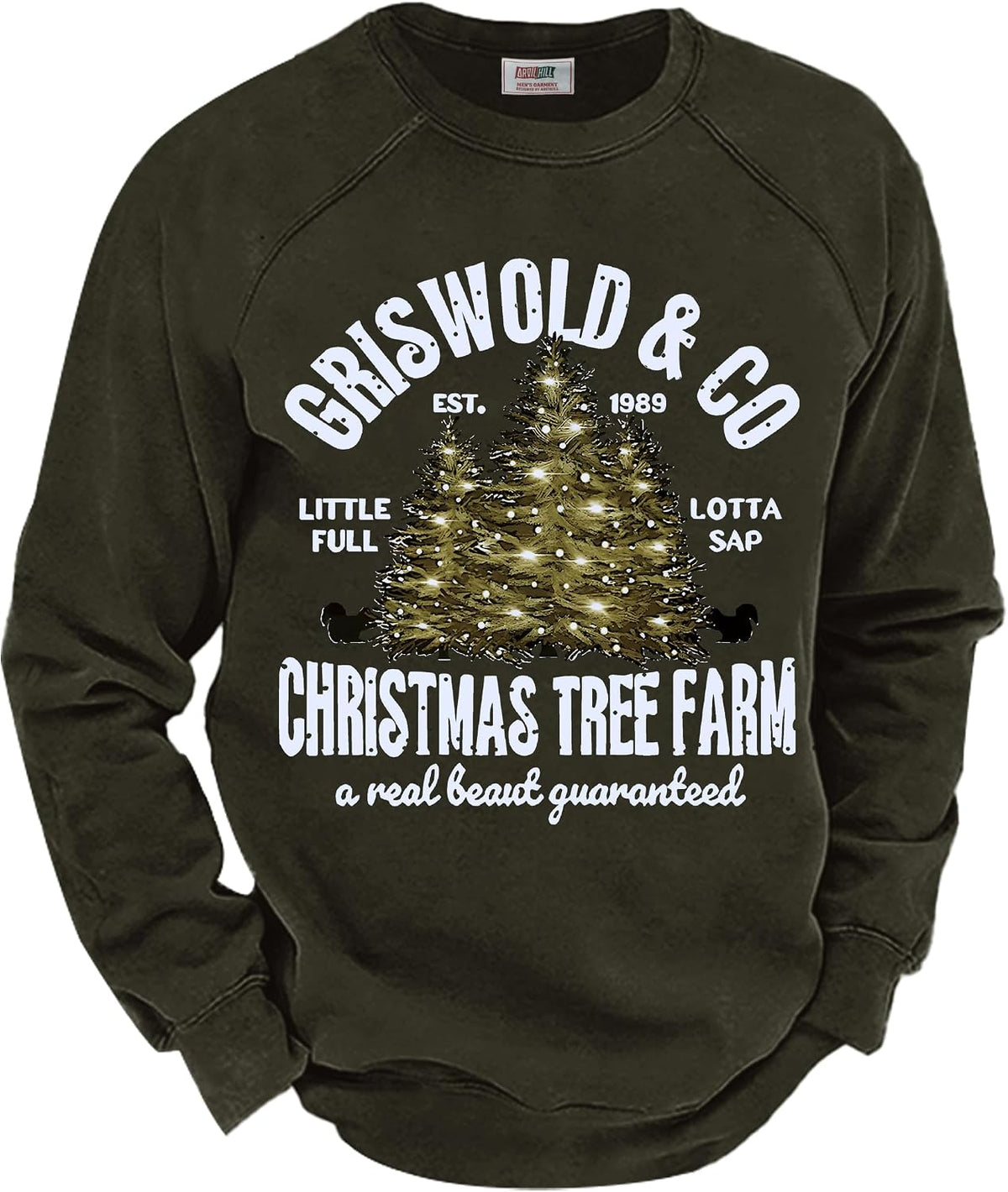 Men's Fleece Lined Christmas Sweatshirt - Raglan Sleeve Vintage Graphic Pullover in Sizes S to 3XL - Black - Christmas T