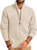 Men's Heavyweight Ribbed Knit Full Zip Cardigan - Stand Collar Regular Fit for Cold Mornings and Camp Trips - Small