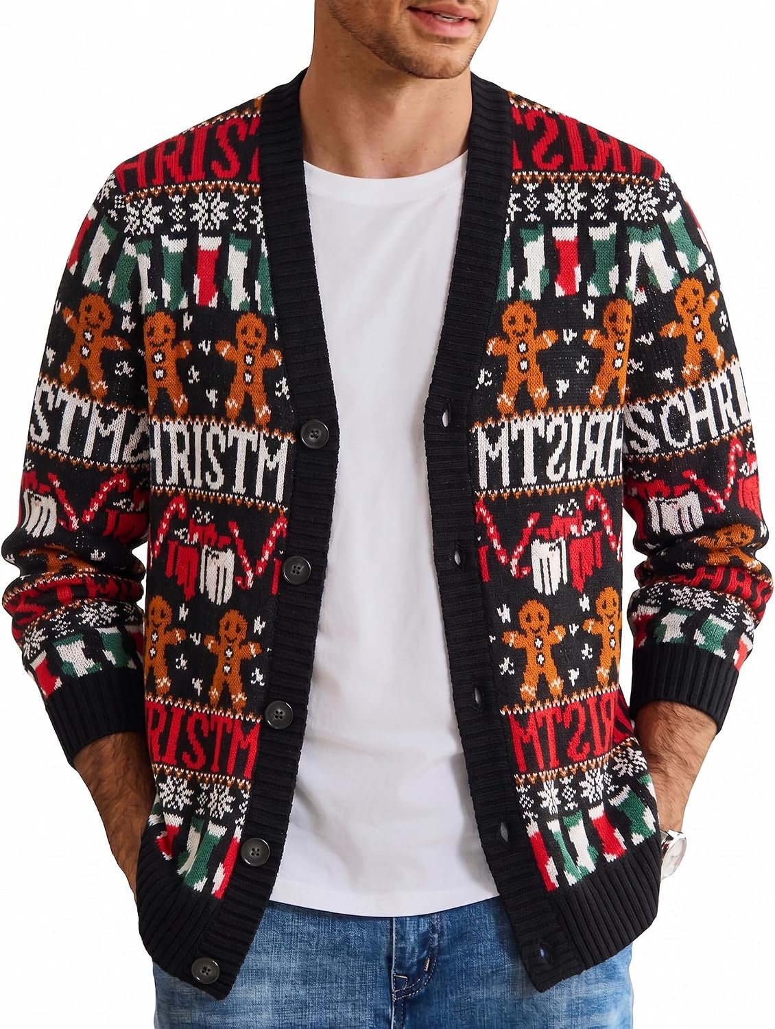 Men's Festive Knit Christmas Cardigan - Relaxed Fit Holiday Sweater for Christmas Parties and Gatherings - Medium