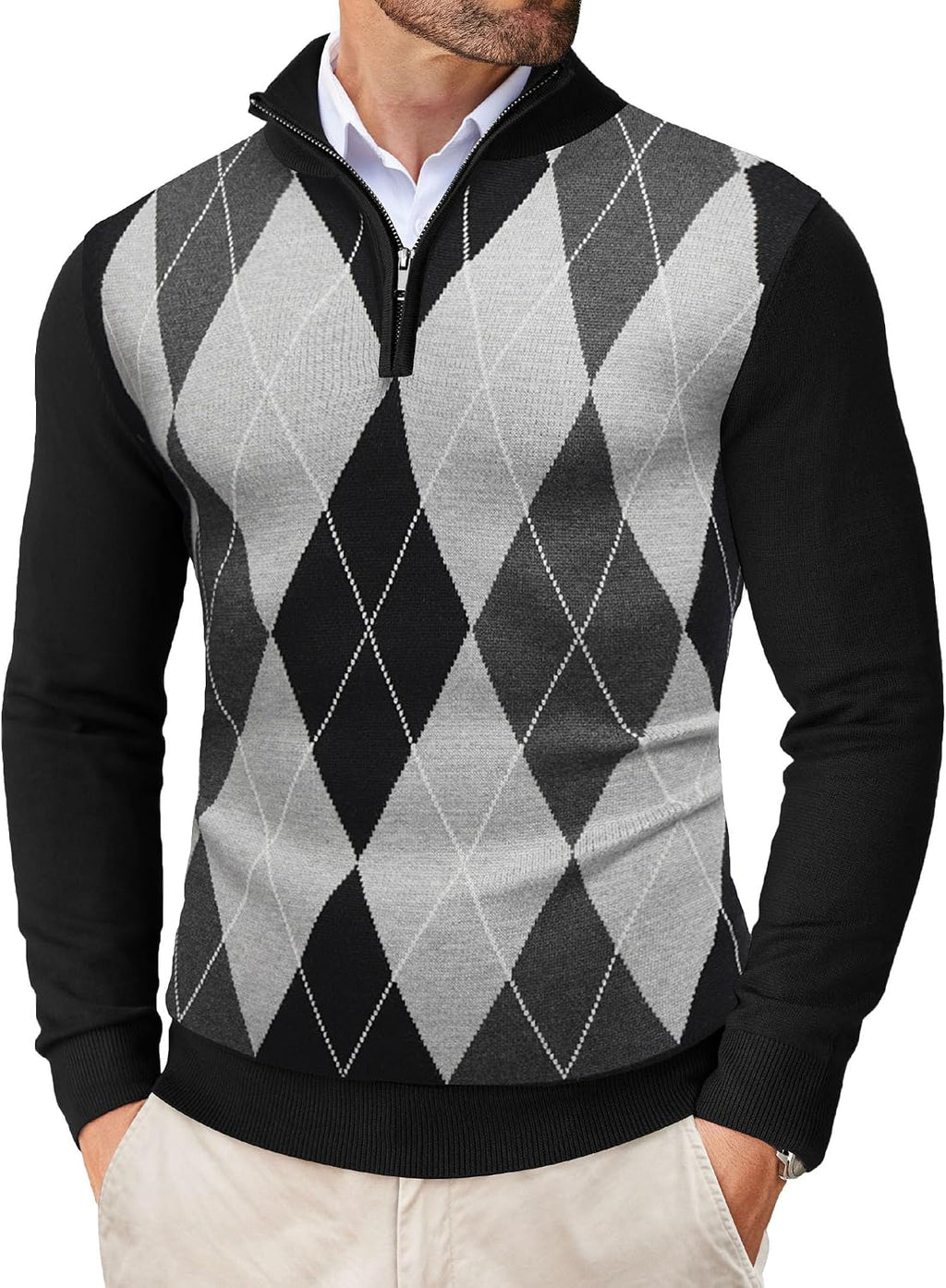 Men's Lightweight Knit Quarter Zip Pullover - Slim Fit Mock Neck with Metal Zipper Pull for Fall Office Days - Large (33