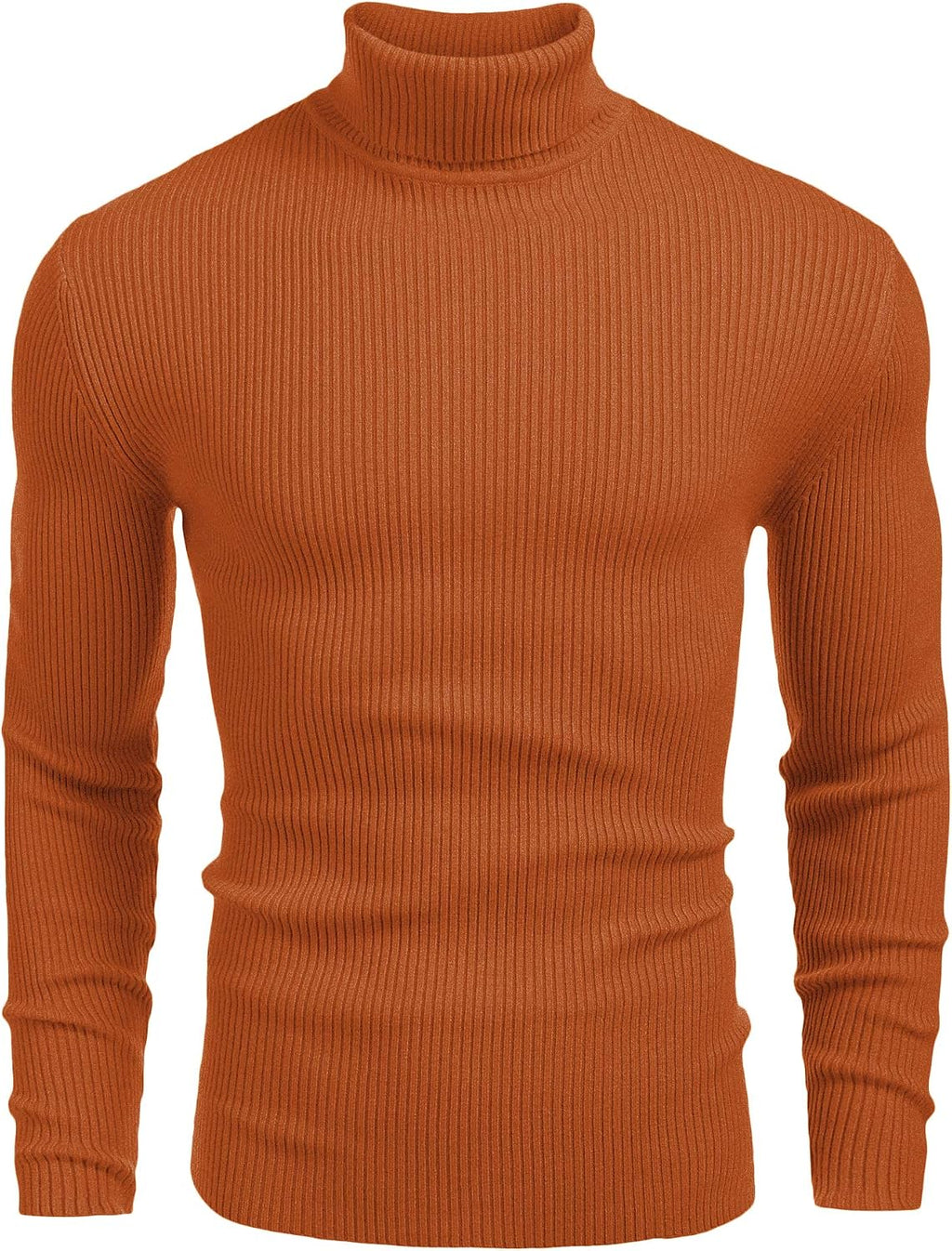 Men's Ribbed Knit Turtleneck Sweater - Slim Fit and Stretchy Pullover for Fall Workdays and Weekend Errands - Medium