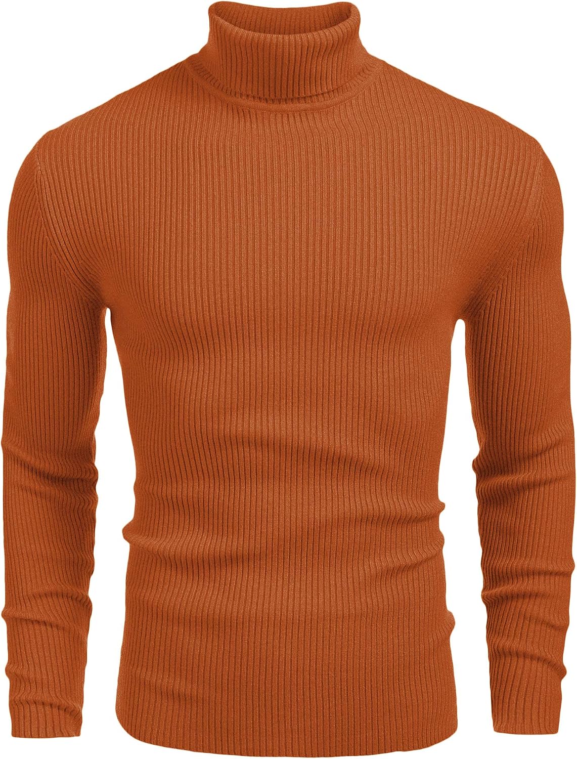 Men's Ribbed Knit Turtleneck Sweater - Slim Fit and Stretchy Pullover for Fall Workdays and Weekend Errands - Medium