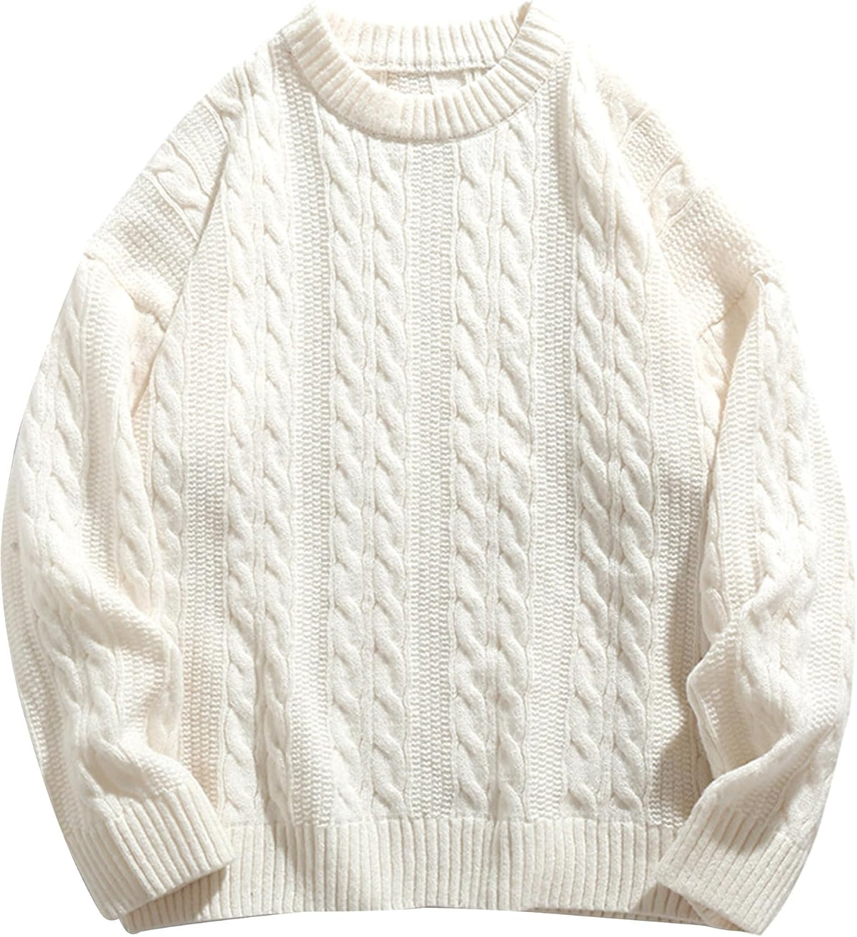 Oversized Cable Knit Sweater in Woven Knit White