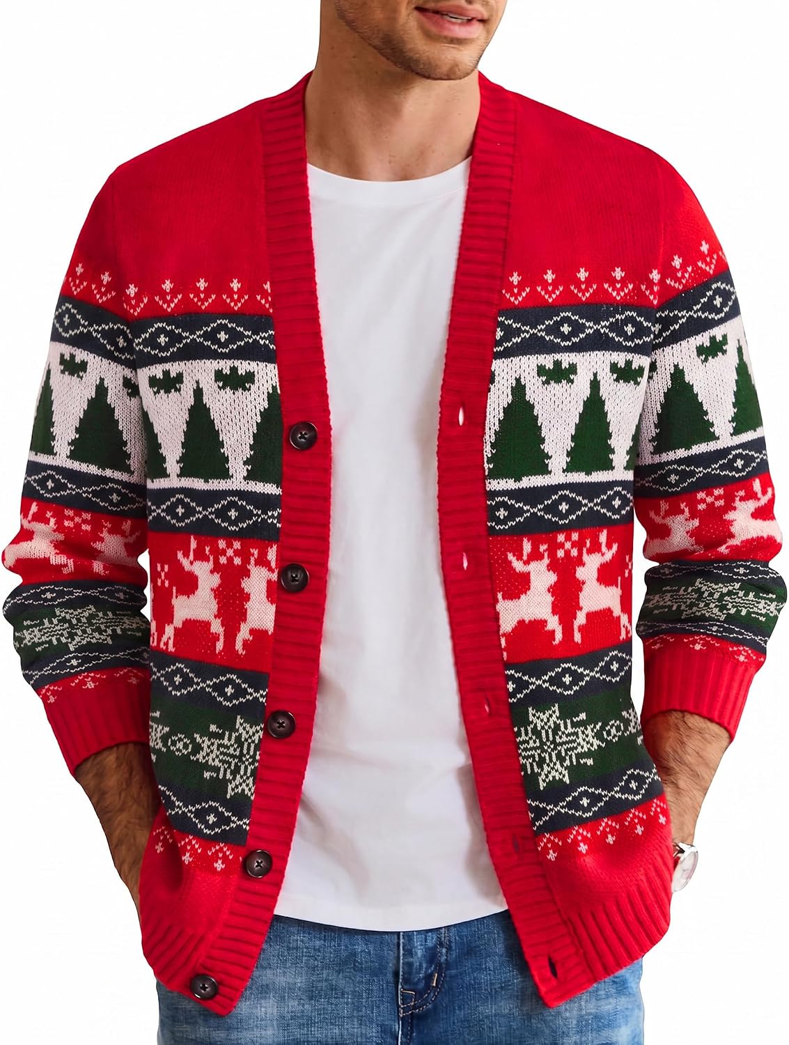 Men's Festive Knit Christmas Cardigan - Relaxed Fit Holiday Sweater for Christmas Parties and Gatherings - Small