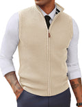 Men's Full Zip Sweater Vest - Mock Neck Twill Knit Sleeveless Layer in a Regular Fit for Fall and Winter - Small