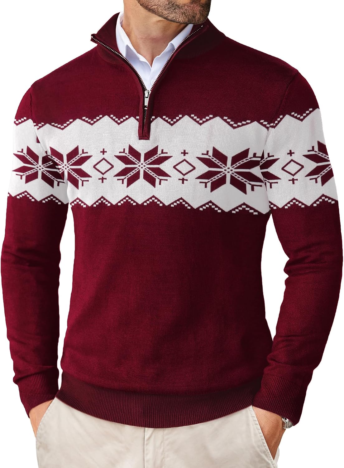 Men's Lightweight Knit Quarter Zip Pullover - Slim Fit Mock Neck with Metal Zipper Pull for Fall Office Days - Medium