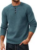 Men's Waffle Knit Henley Sweater - Textured Long Sleeve Pullover with Button Placket for Fall Layering - Small