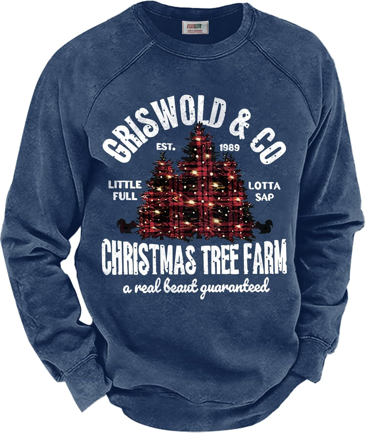 Men's Fleece Lined Christmas Sweatshirt - Raglan Sleeve Vintage Graphic Pullover in Sizes S to 3XL - Brownish - Christma