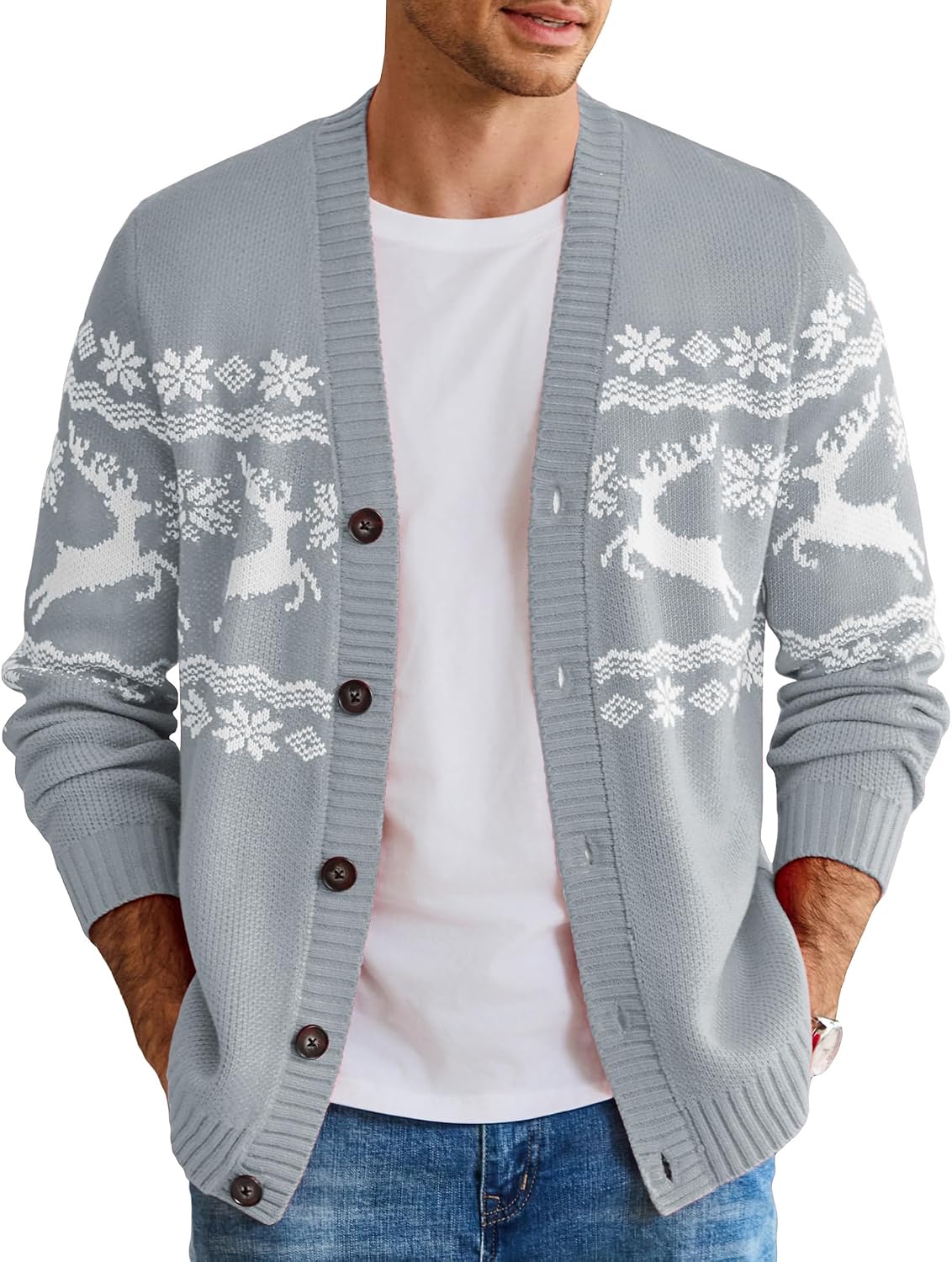 Men's Festive Knit Christmas Cardigan - Relaxed Fit Holiday Sweater for Christmas Parties and Gatherings - Small
