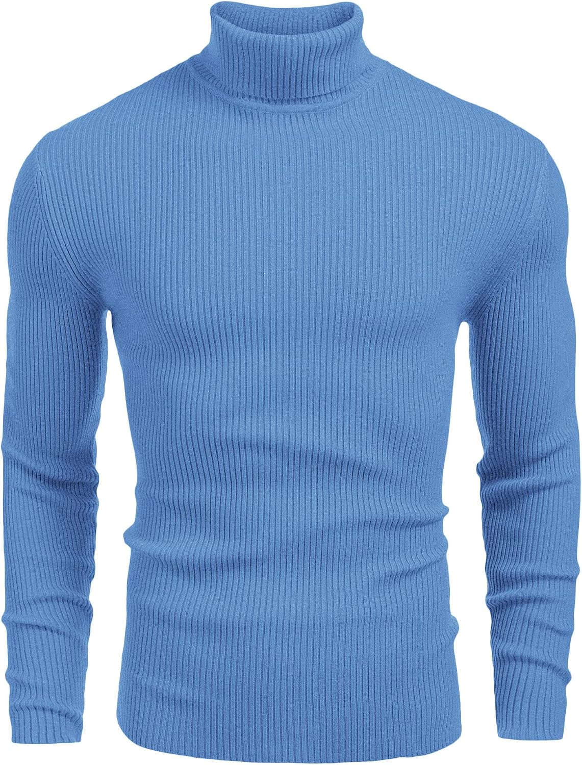 Men's Ribbed Knit Turtleneck Sweater - Slim Fit and Stretchy Pullover for Fall Workdays and Weekend Errands - Large