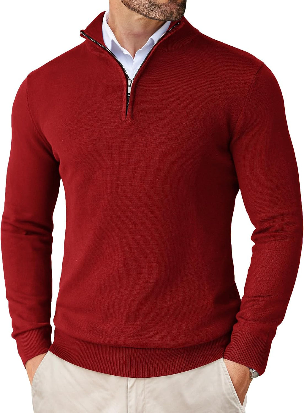Men's Lightweight Knit Quarter Zip Pullover - Slim Fit Mock Neck with Metal Zipper Pull for Fall Office Days - Small (11