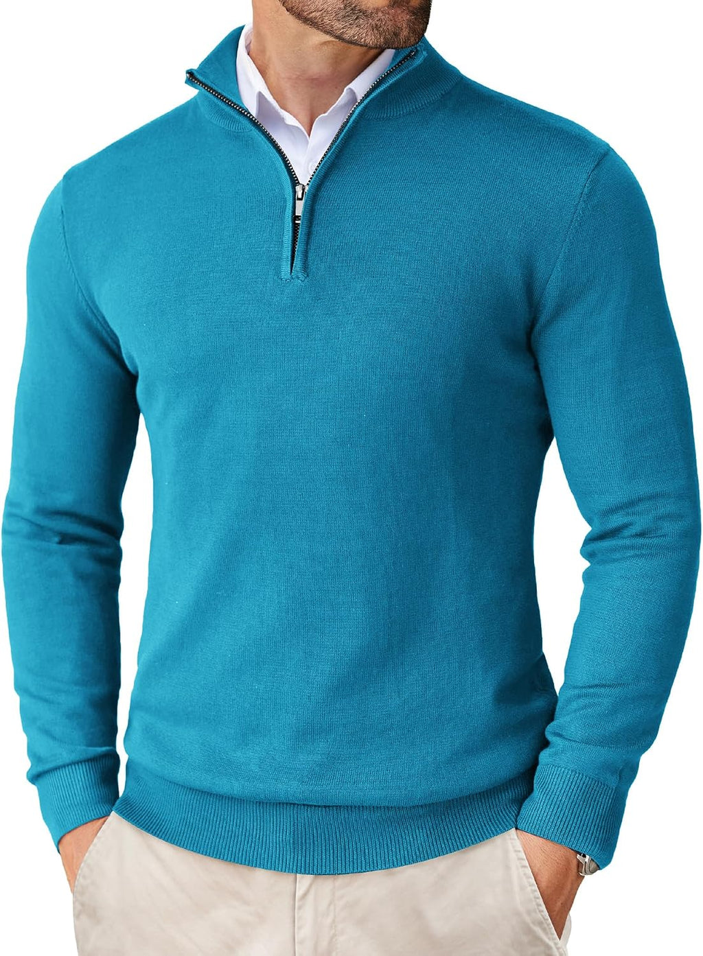 Men's Lightweight Knit Quarter Zip Pullover - Slim Fit Mock Neck with Metal Zipper Pull for Fall Office Days - XX-Large