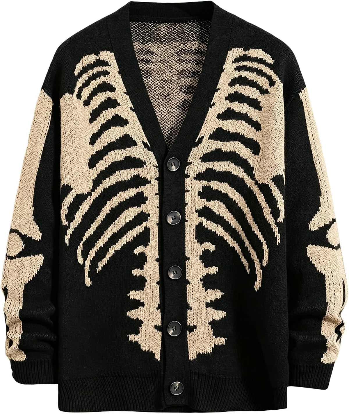 Skeleton Pattern Chunky Knit Cardigan in Khaki