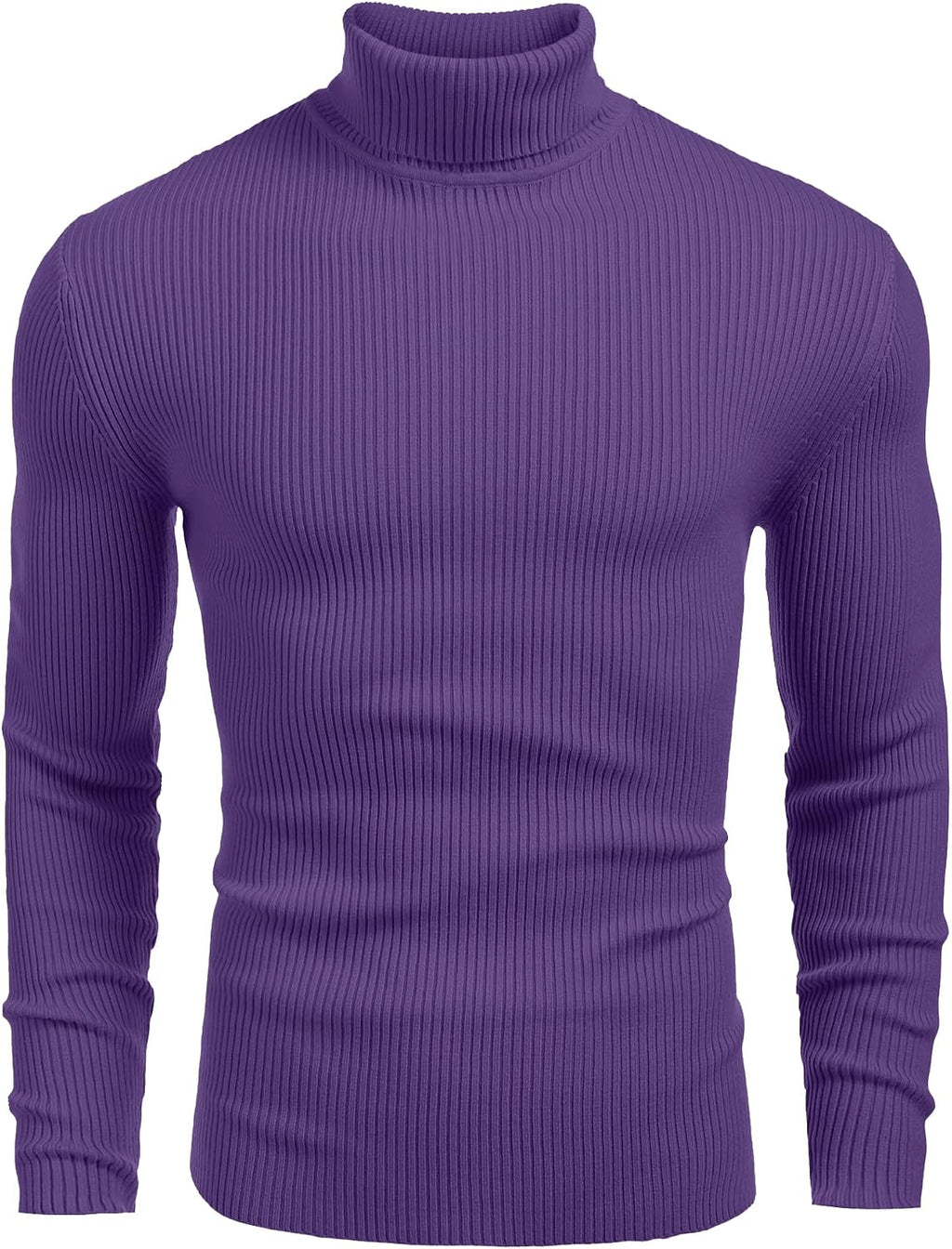 Men's Ribbed Knit Turtleneck Sweater - Slim Fit and Stretchy Pullover for Fall Workdays and Weekend Errands - Medium