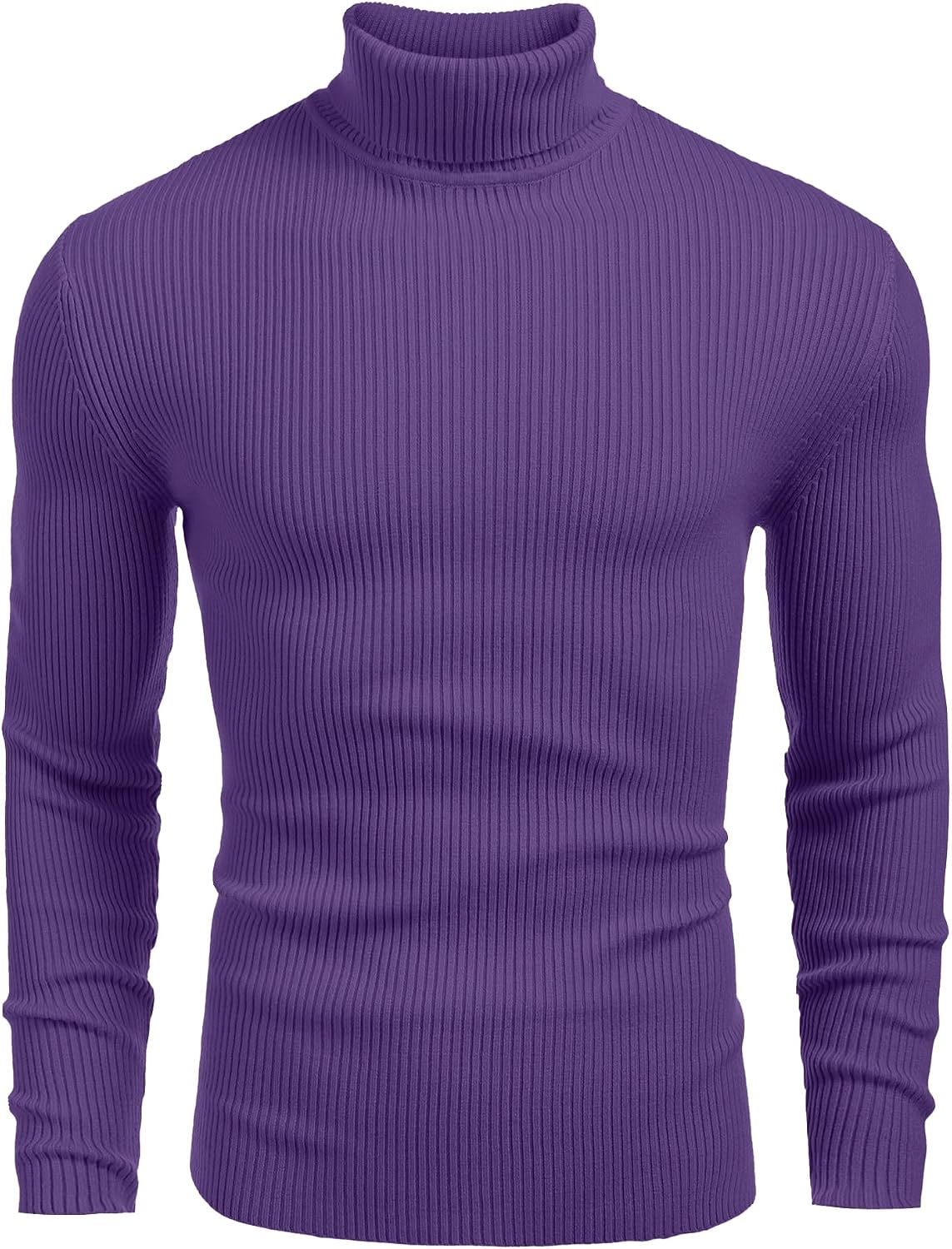 Men's Ribbed Knit Turtleneck Sweater - Slim Fit and Stretchy Pullover for Fall Workdays and Weekend Errands - Medium