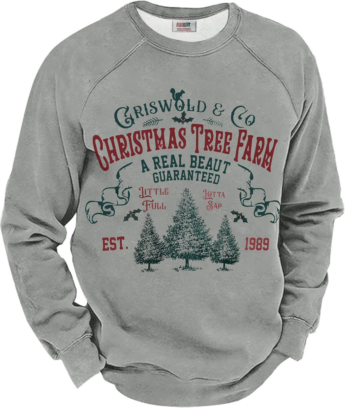 Men's Fleece Lined Christmas Sweatshirt - Raglan Sleeve Vintage Graphic Pullover in Sizes S to 3XL - Brownish - Christma