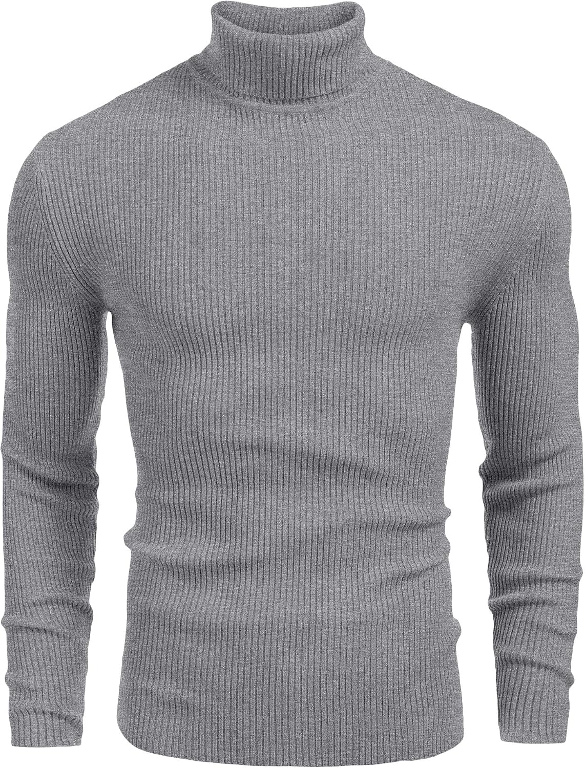 Men's Ribbed Knit Turtleneck Sweater in Medium Grey