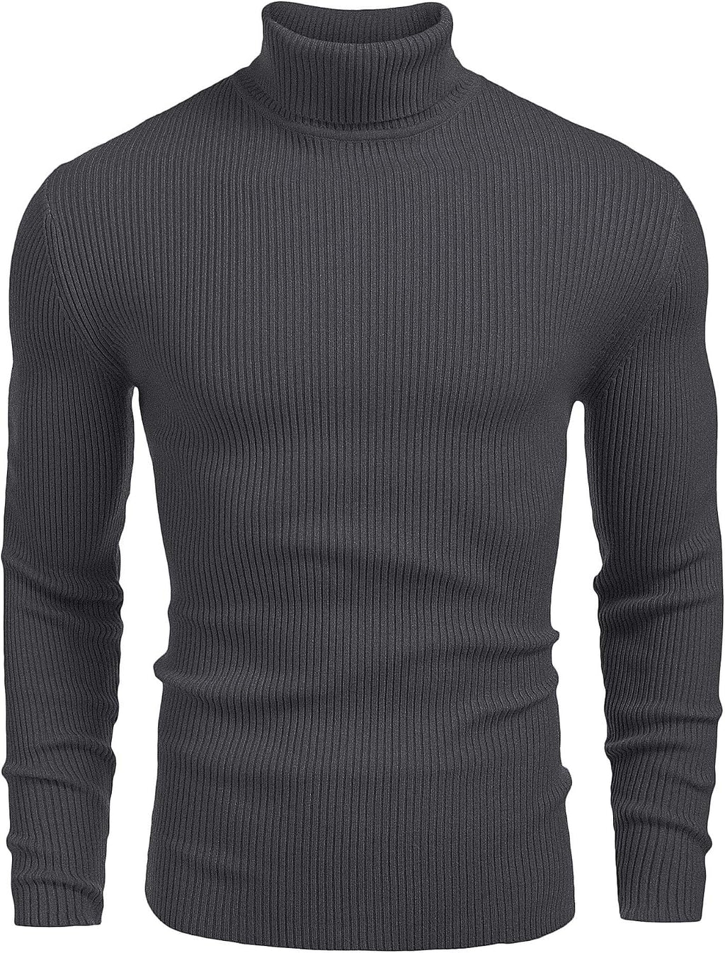 Men's Ribbed Knit Turtleneck Sweater - Slim Fit and Stretchy Pullover for Fall Workdays and Weekend Errands - Medium